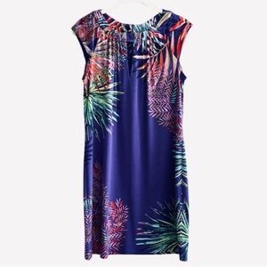 Maggie L Cap Sleeve Dress Stretch Jersey Shift Blue Purple Green Orange Size 6